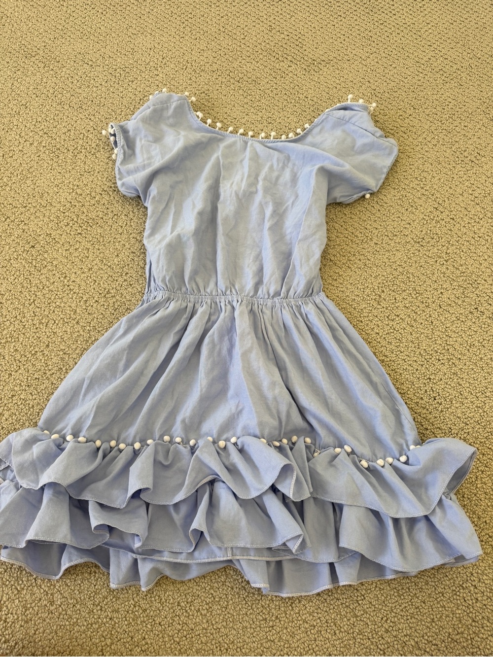 Peixoto Light Blue Ruffle Dress with Pom Trim